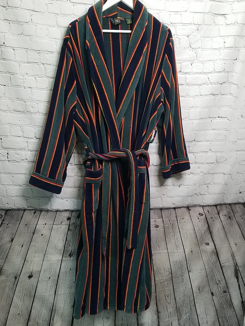 Club Room mens Vintage bath robe 100% cotton blue green red yellow GUC